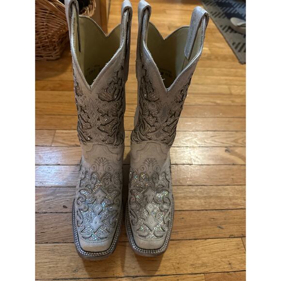 Corral A3397 Women’s 8.5M Ivory Glitter Inlay Western Cowboy Boots Embroidered - Picture 4 of 10